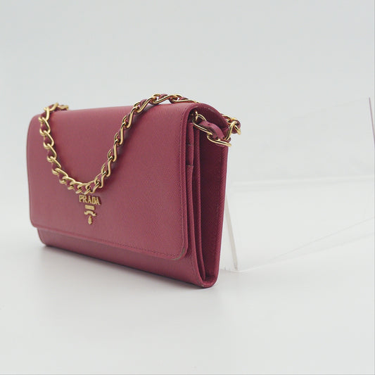 Pre-Owned Pink Saffiano Leather Wallet on Chain
