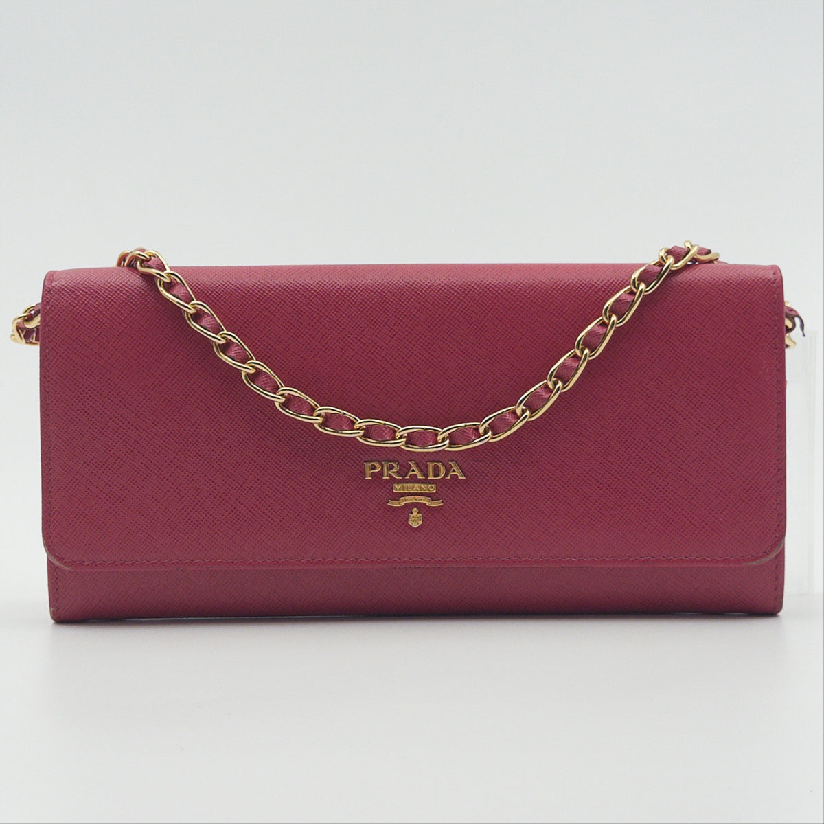 Pre-Owned Pink Saffiano Leather Wallet on Chain