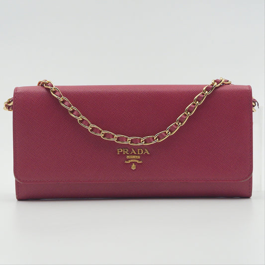 Pre-Owned Pink Saffiano Leather Wallet on Chain