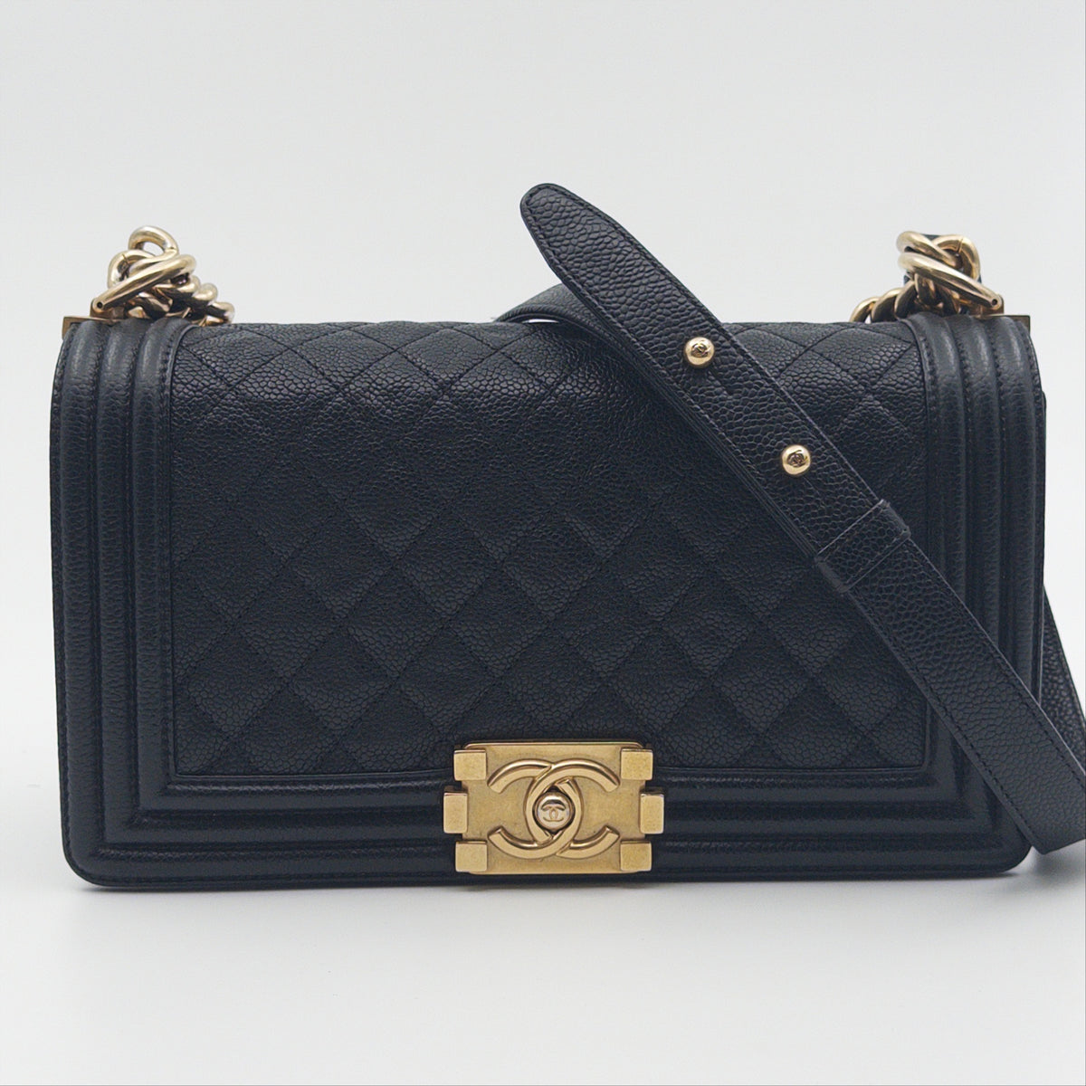 Pre-Owned Black 'Boy' Caviar Single Flap Crossbody Bag