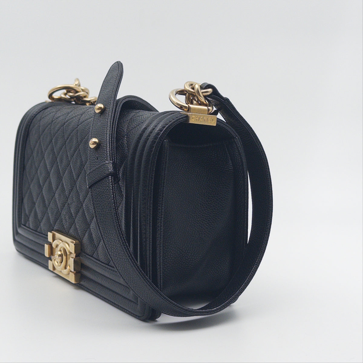 Pre-Owned Black 'Boy' Caviar Single Flap Crossbody Bag