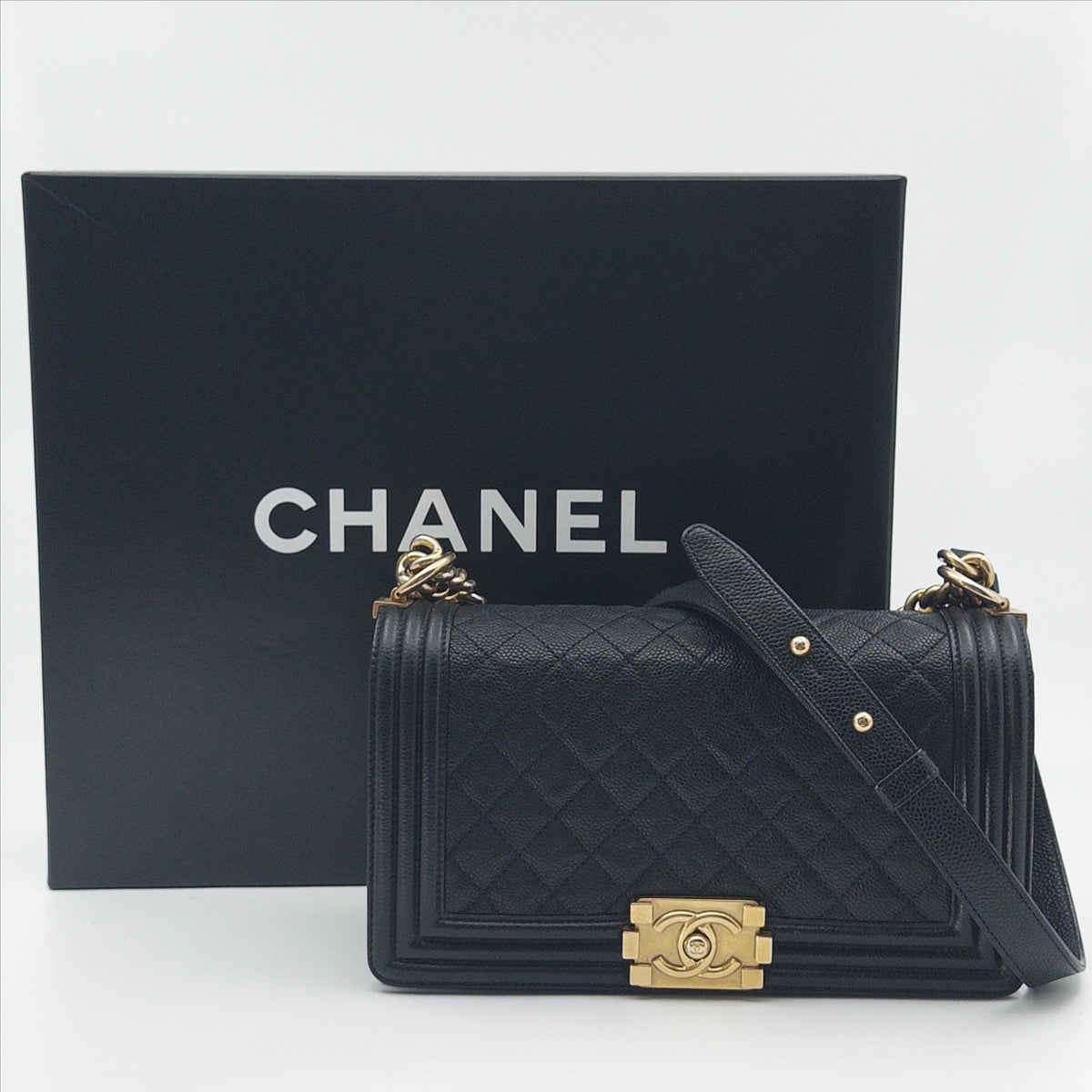 Pre-Owned Black 'Boy' Caviar Single Flap Crossbody Bag