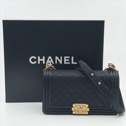 Pre-Owned Black 'Boy' Caviar Single Flap Crossbody Bag