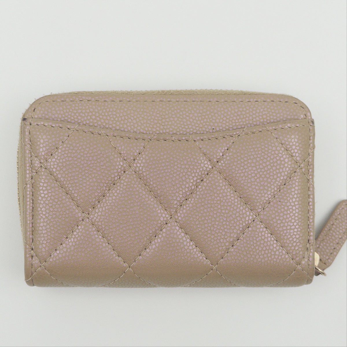 Pre-Owned Beige Caviar Leather Zip Wallet