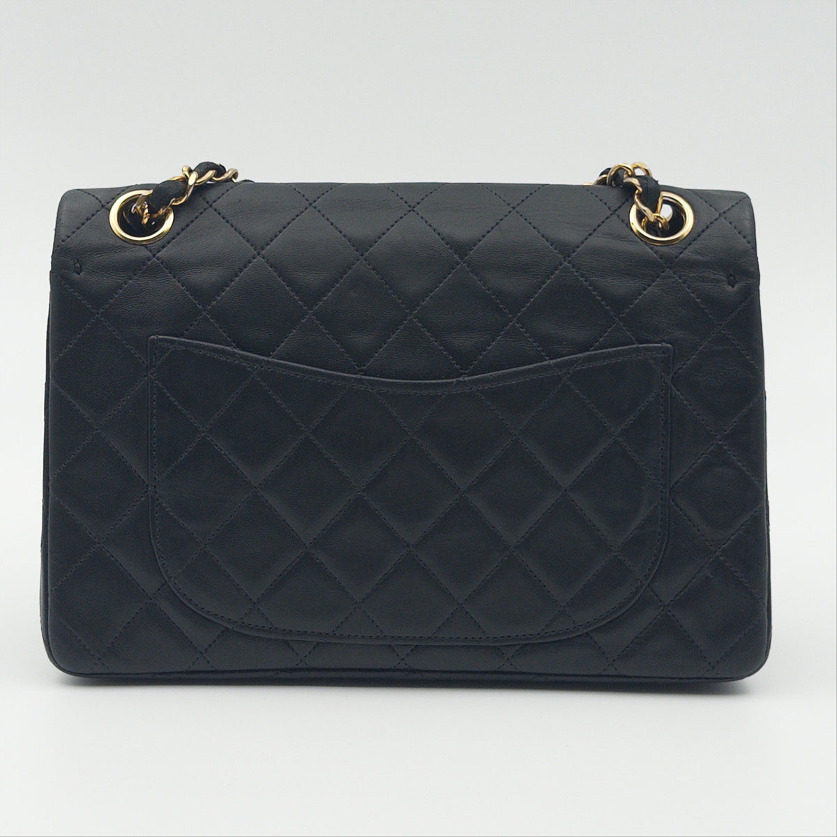 Pre-Owned Black Matelassé Lambskin Square Double Flap Shoulder Bag