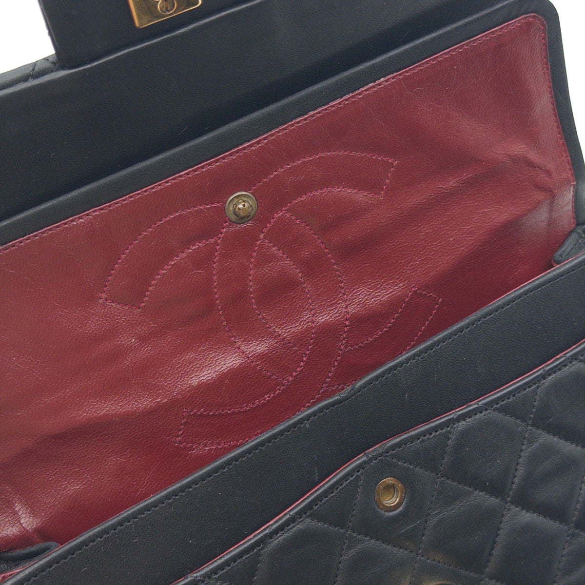 Pre-Owned Black Matelassé Lambskin Square Double Flap Shoulder Bag