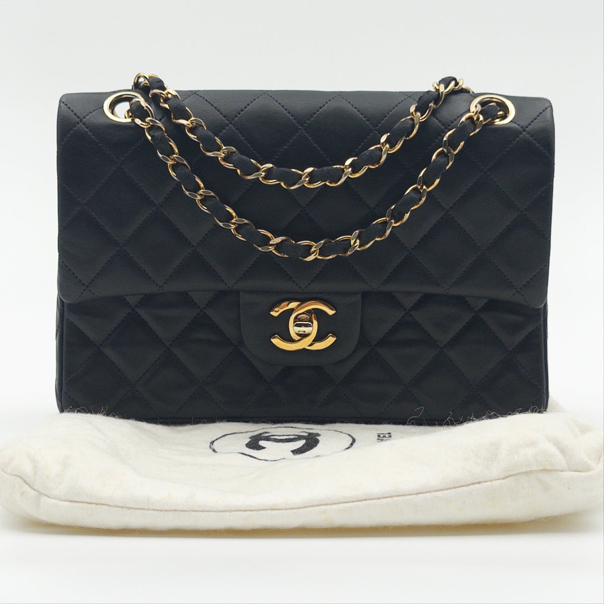 Pre-Owned Black Matelassé Lambskin Square Double Flap Shoulder Bag