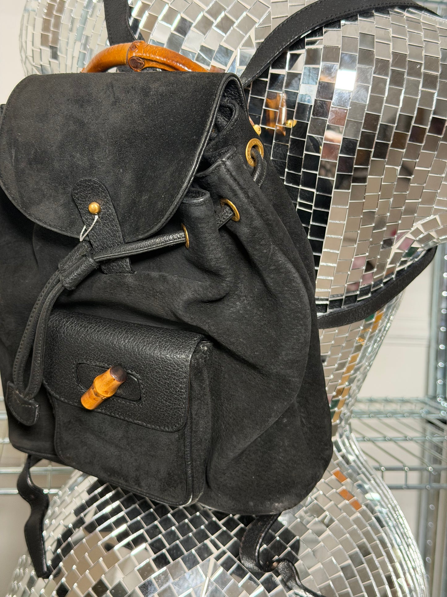 Pre-Owned Black Bamboo Suede Backpack