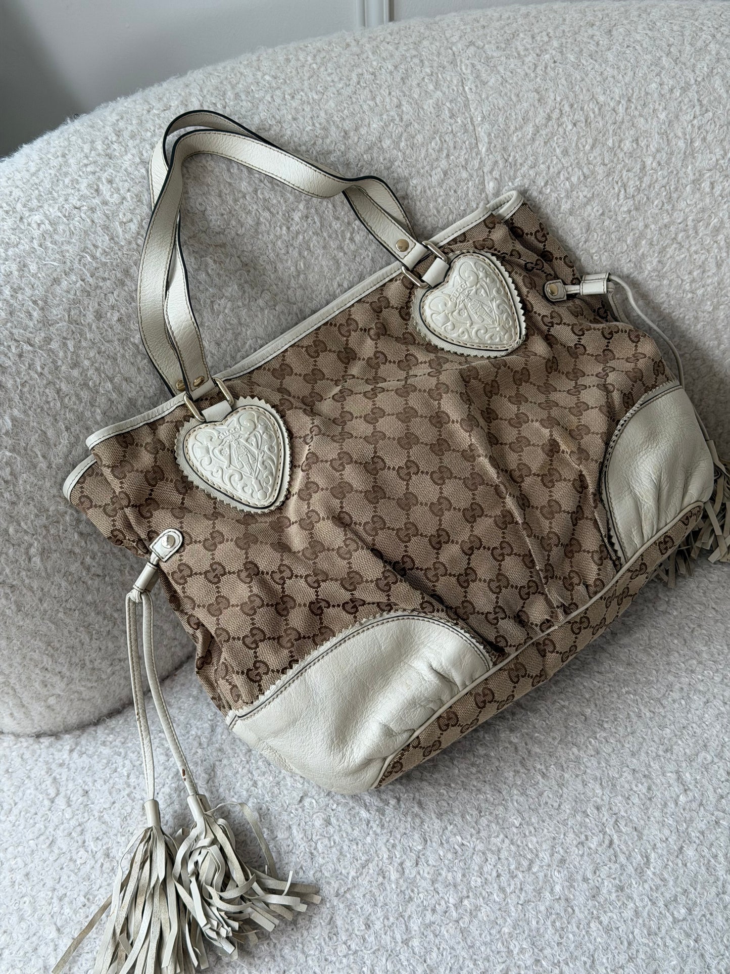 Pre-Owned Beige GG Canvas 'Neverfull' Tote Bag