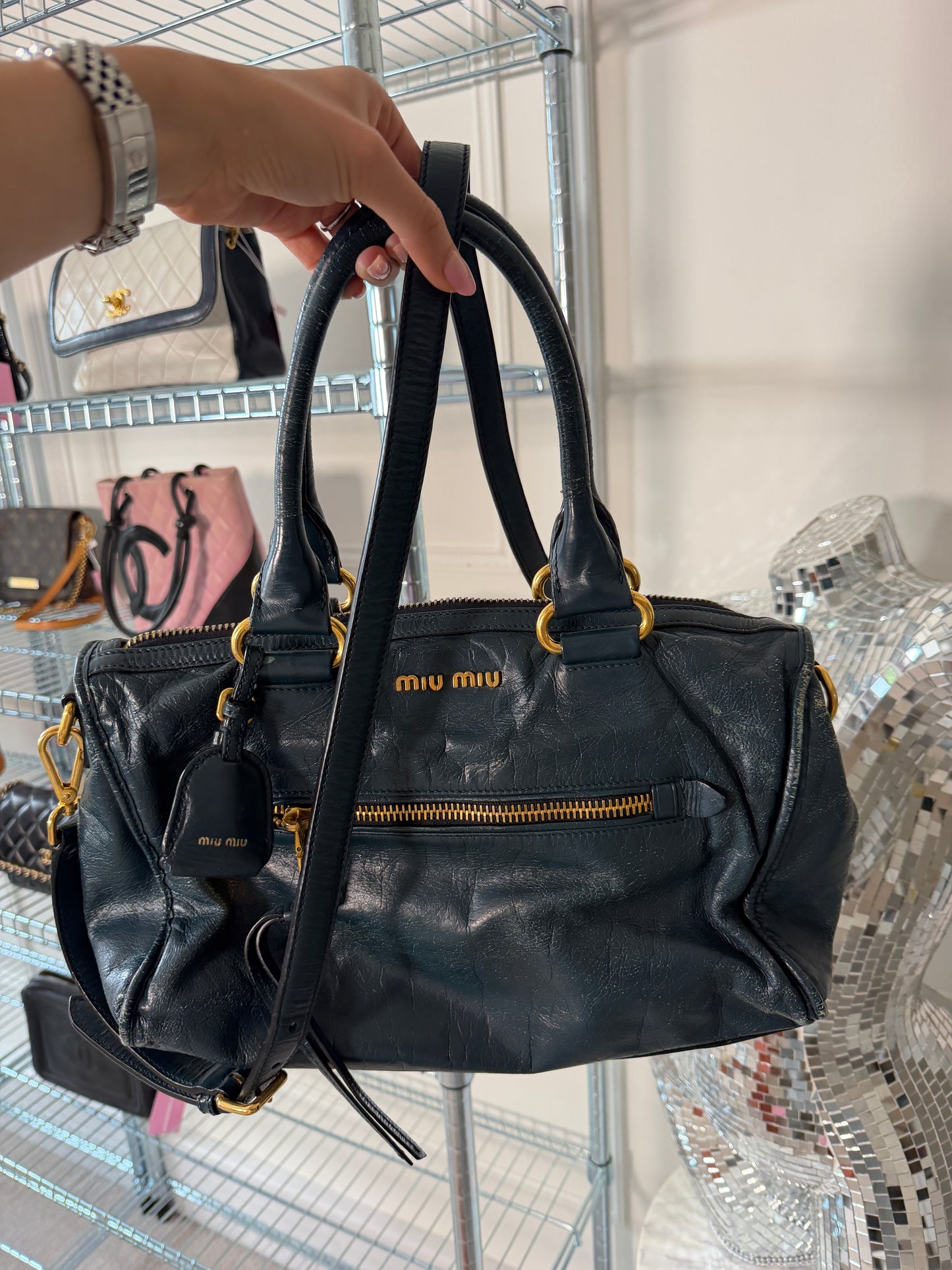 Pre-Owned Teal Leather Tote Bag w/Strap