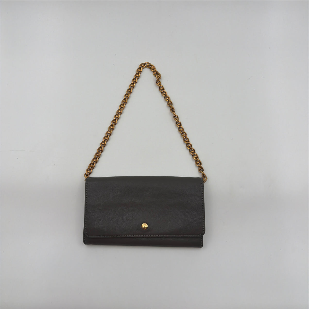 Pre-Owned Grey Leather Wallet on Chain