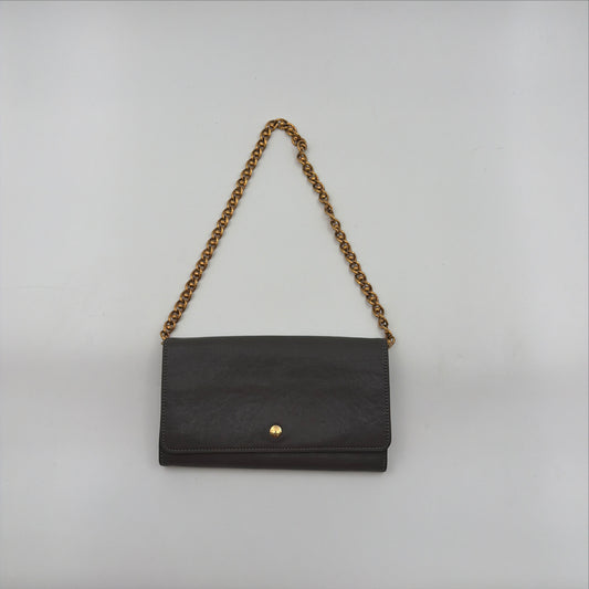 Pre-Owned Grey Leather Wallet on Chain