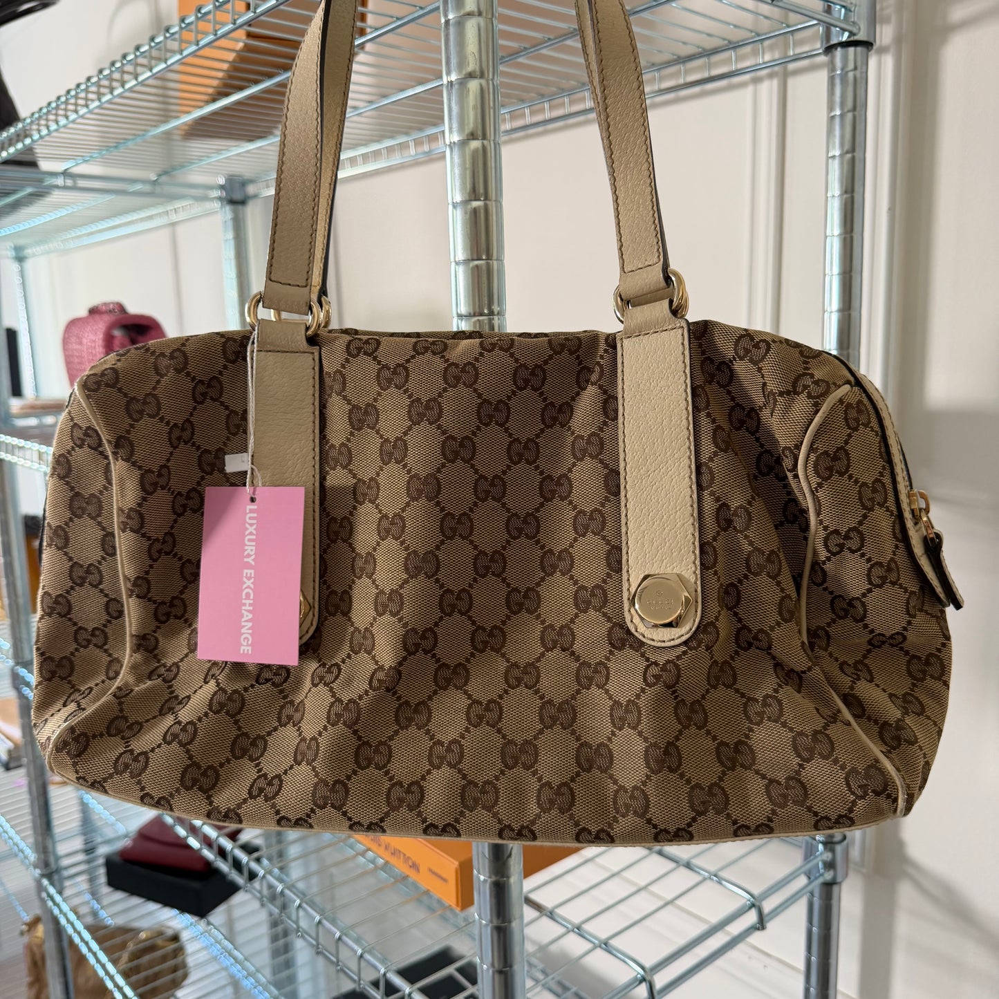 Pre-Owned Beige GG Canvas/Leather Tote Bag