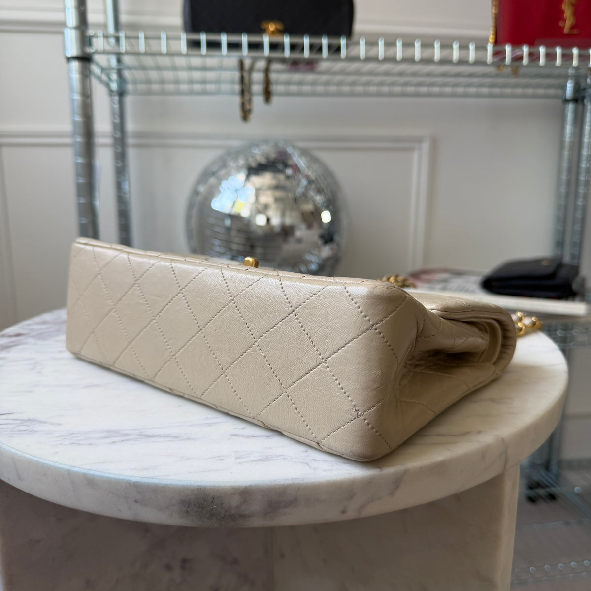 Pre-Owned Beige Matelassé Lambskin Leather Small Classic Double Flap
