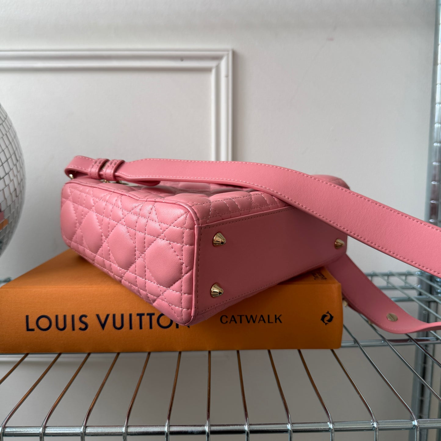 Pre-Owned Light Pink Cannage Lambskin Lady Dior Handbag