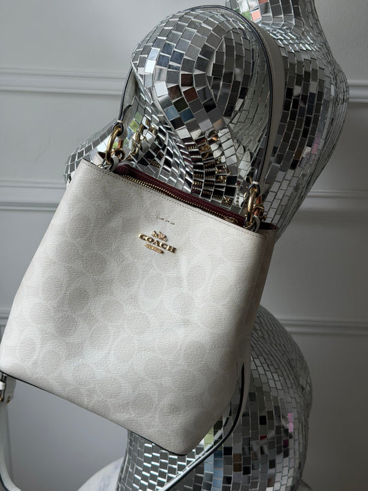 Pre-Owned White Monogram Coated Canvas Bucket Bag