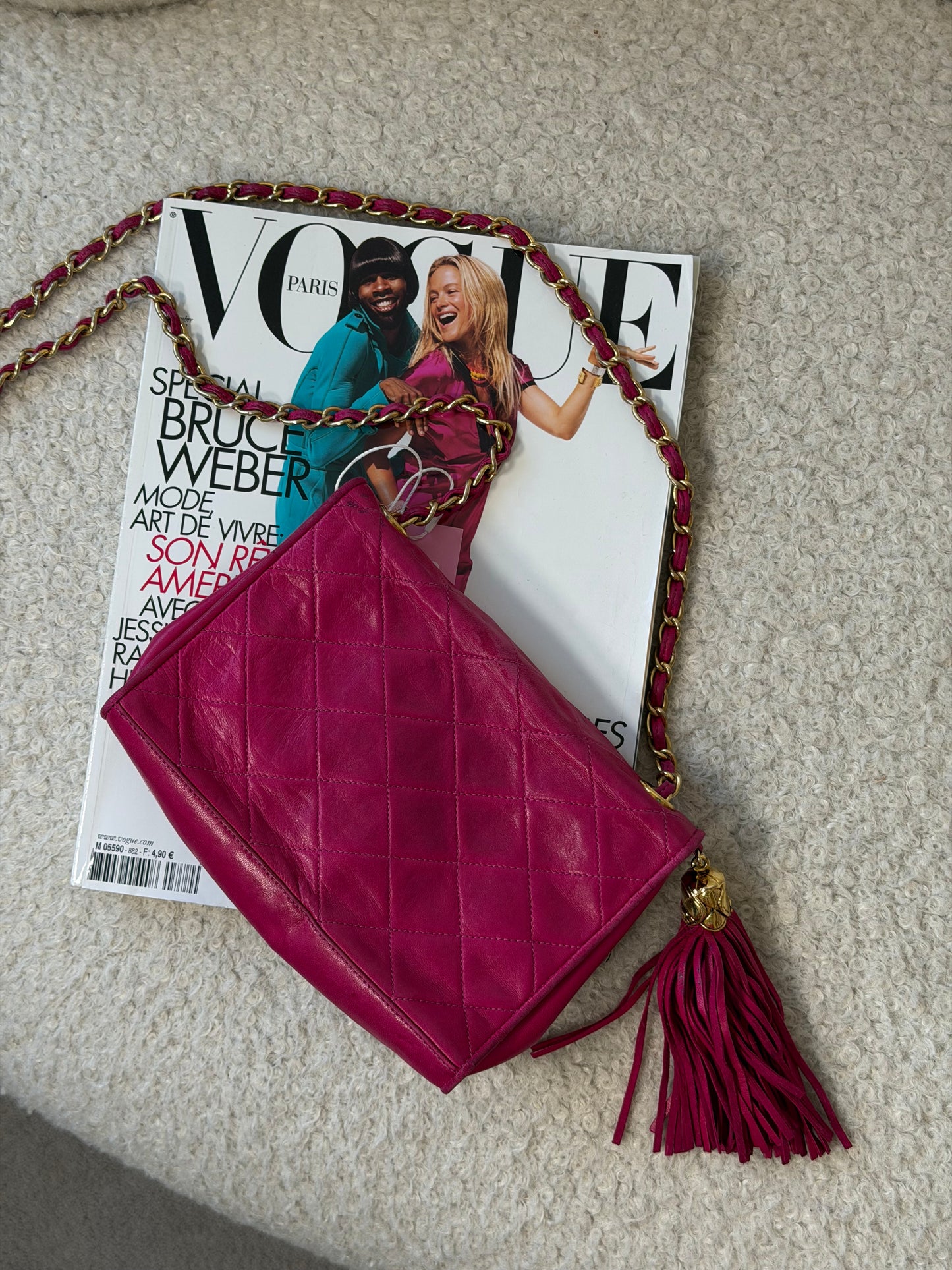 Pre-Owned Pink Matelassé Lambskin Flap Shoulder Bag