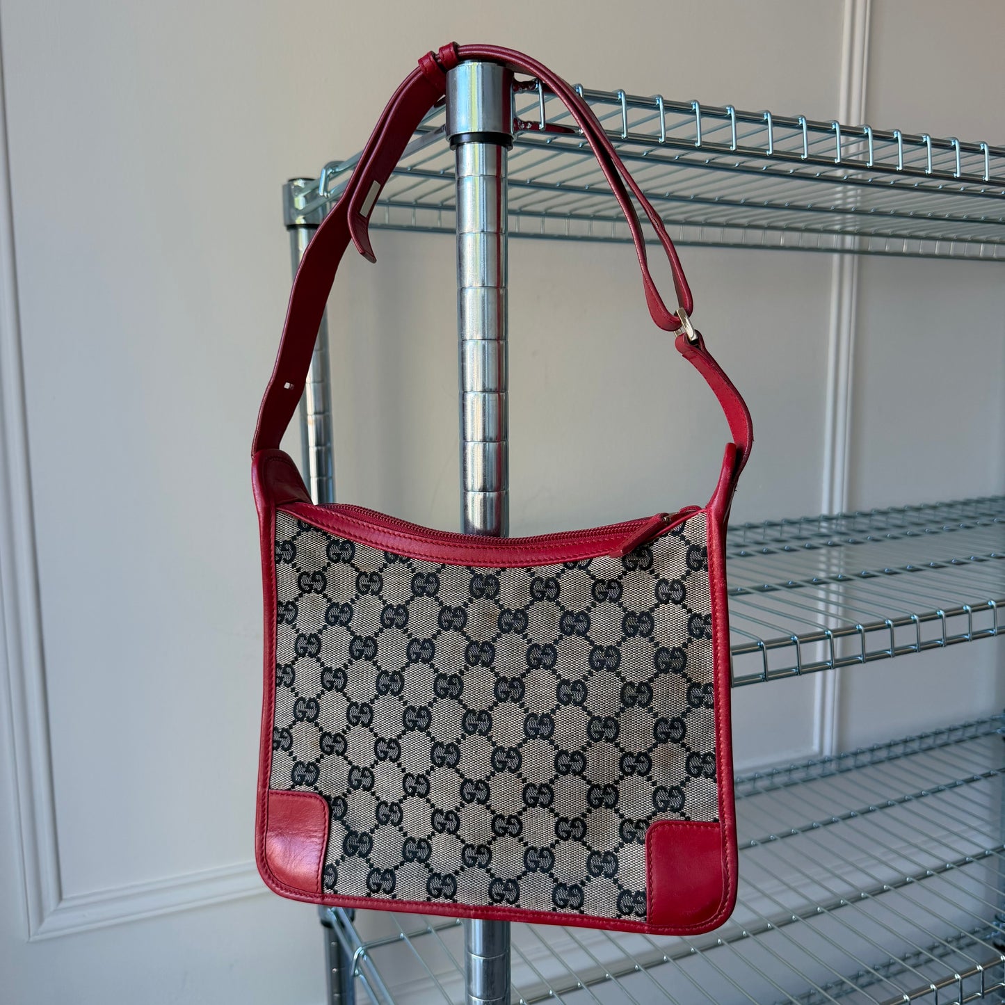 Pre-Owned Red GG Canvas/Leather Shoulder Bag