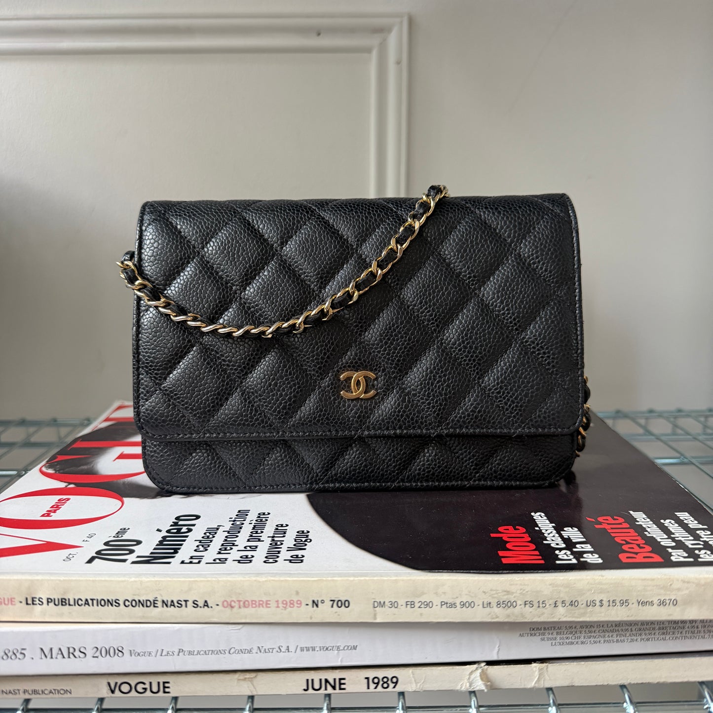 Pre-Owned Black Caviar Leather Wallet on Chain