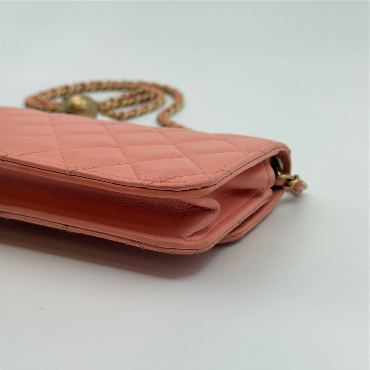 Pre-Owned Pink Matelassé Lambskin Leather Wallet on Chain