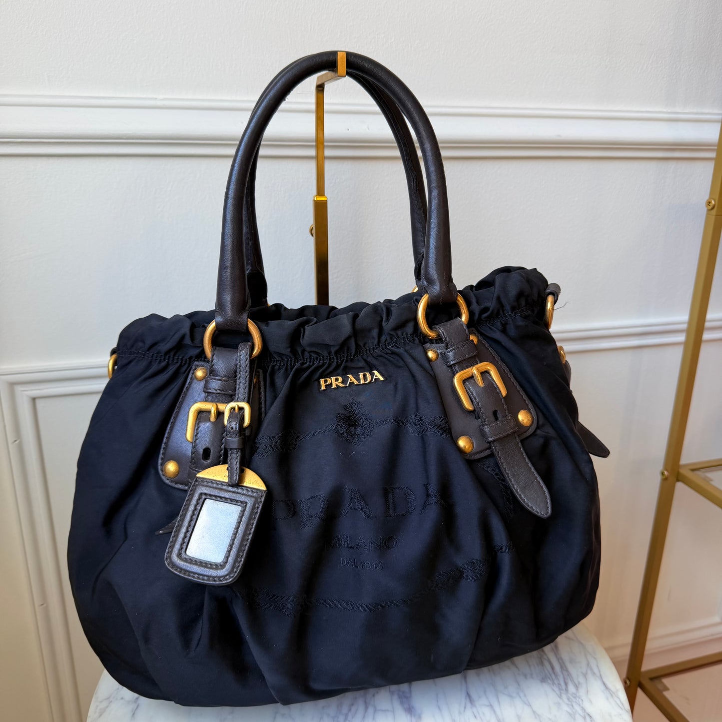 2000s Vintage Two Way Black Nylon Tote Bag