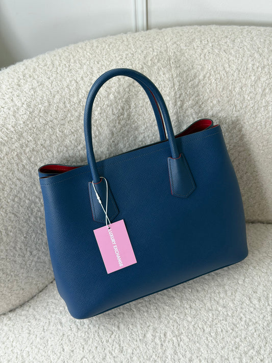 Blue/Red Saffiano Leather Tote Bag - Pre-Owned