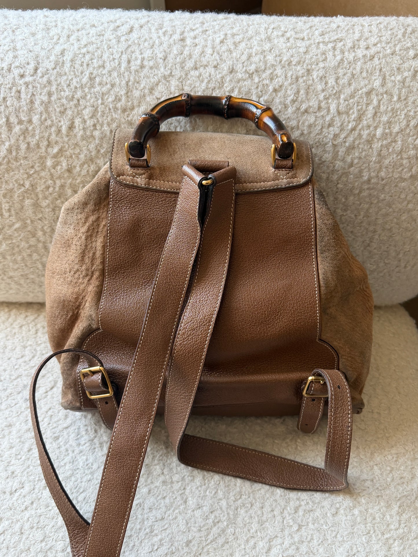 Pre-Owned Brown Suede Bamboo Backpack