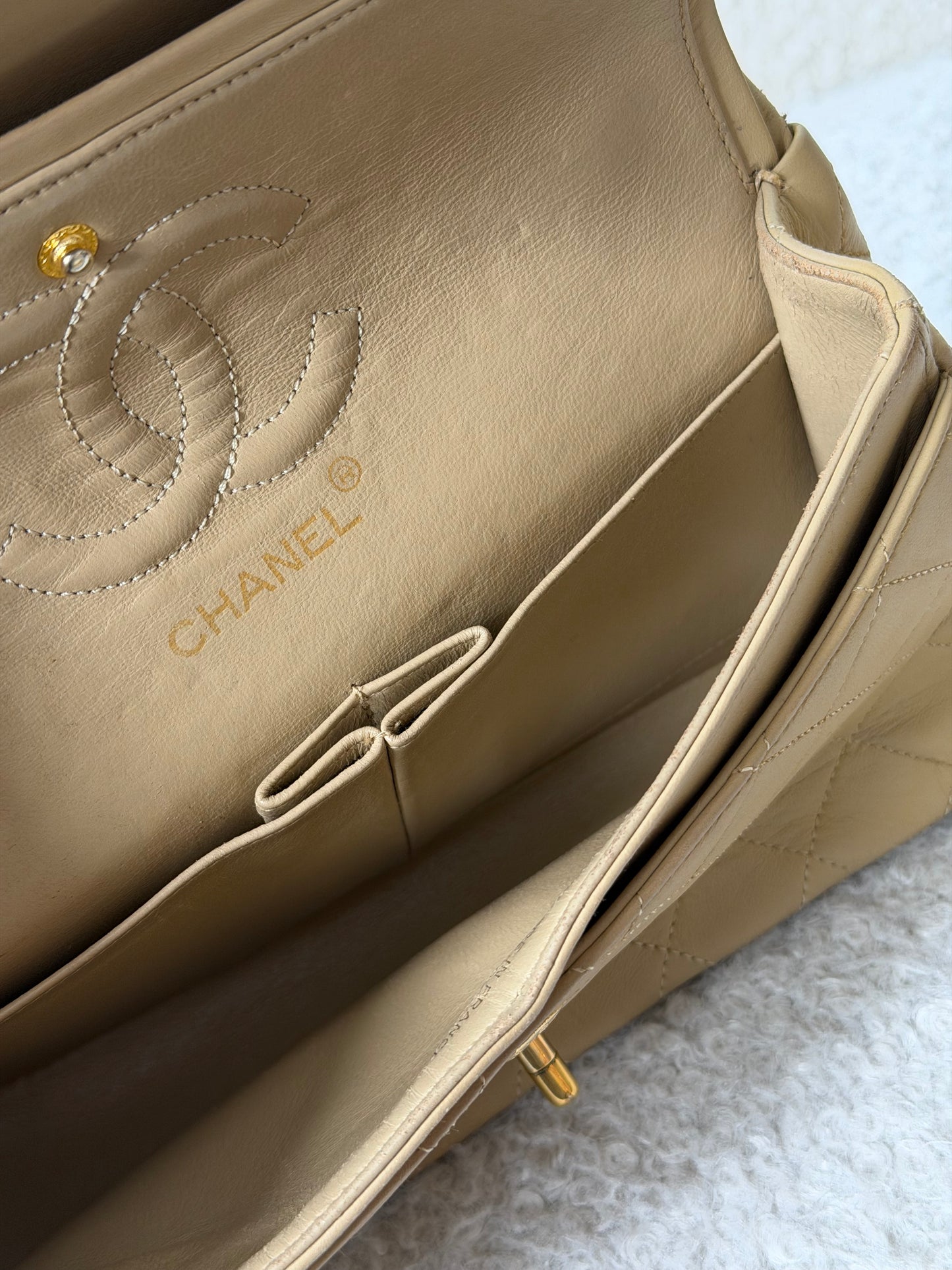 Beige Lambskin Small Classic Double Flap 24KGHW