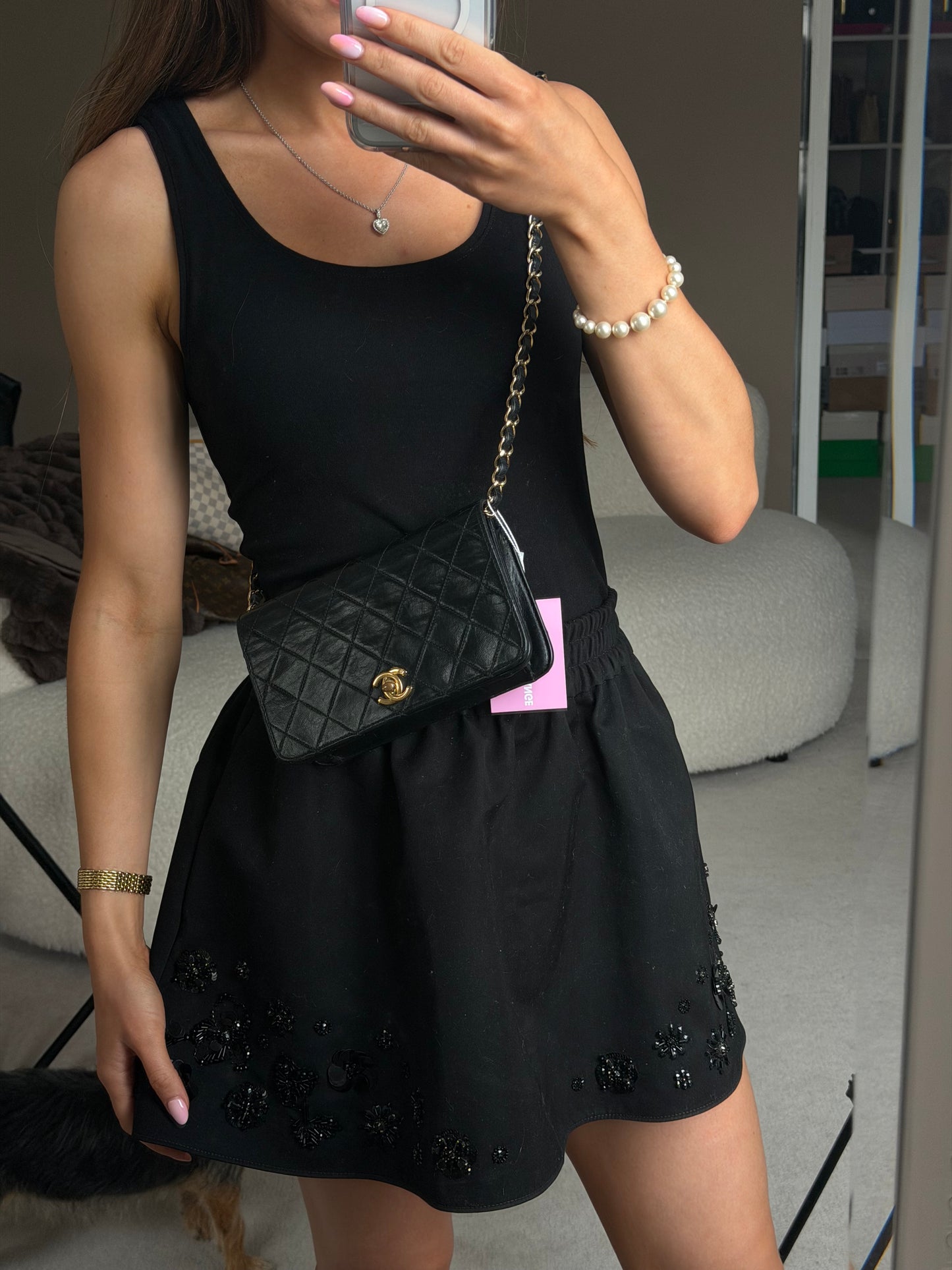 Pre-Owned Black Matelassé Lambskin Turnlock Full Flap Handbag
