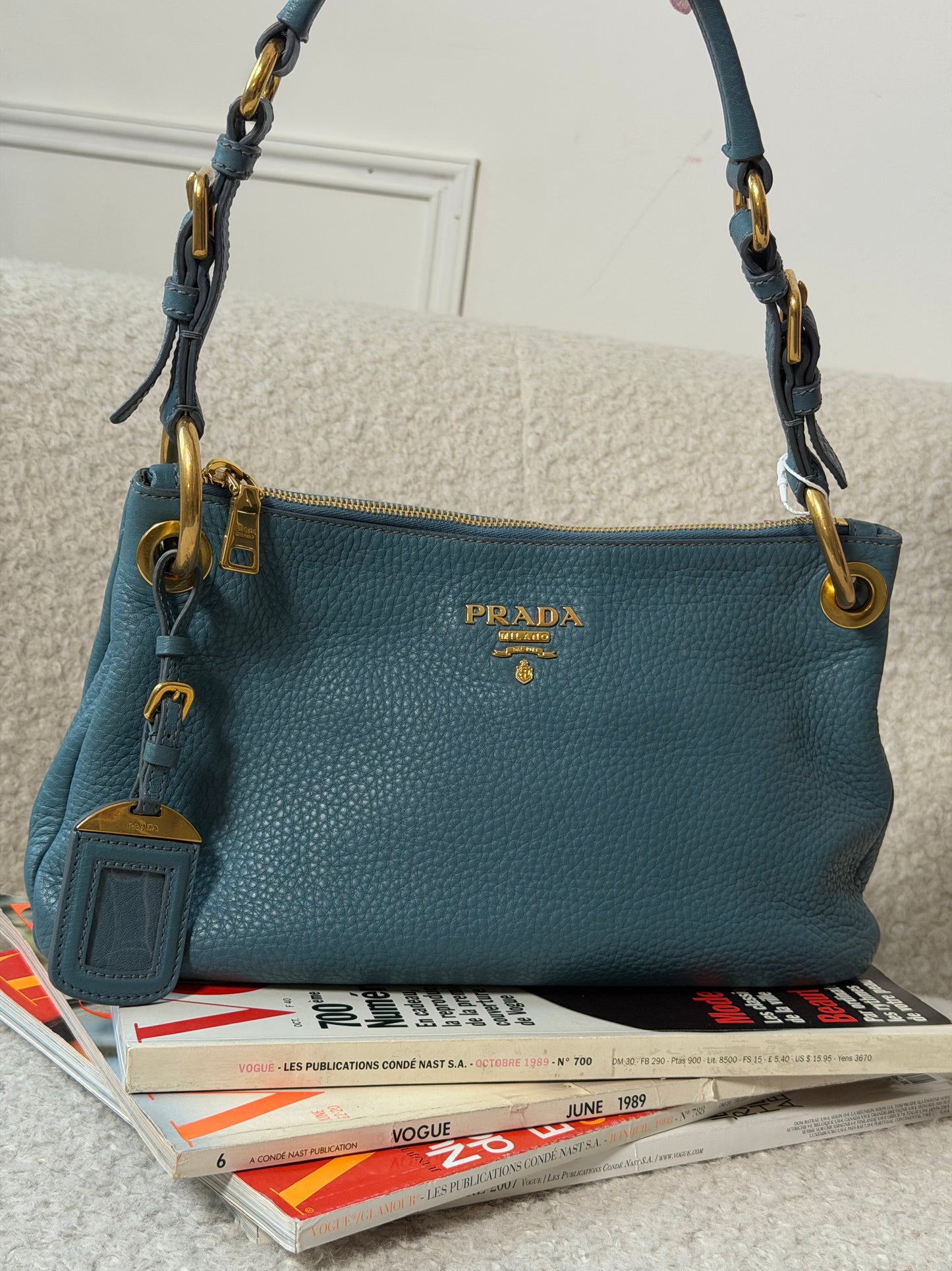 Pre-Owned Blue Leather Hobo Shoulder Bag