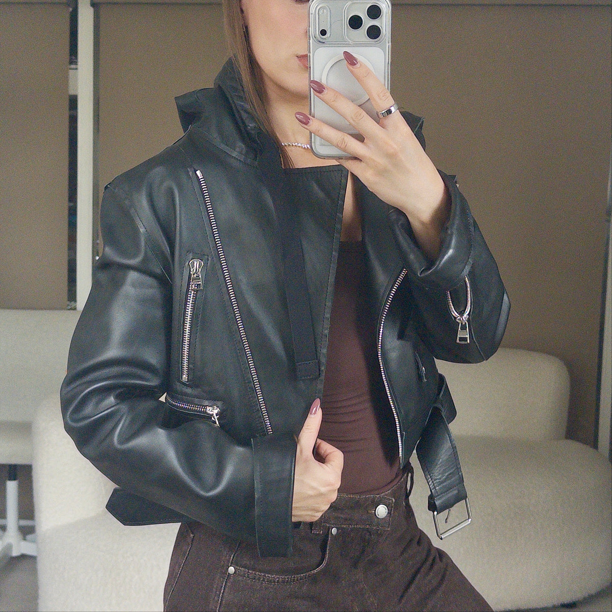 Pre-Owned Black Leather Jacket (UK8)