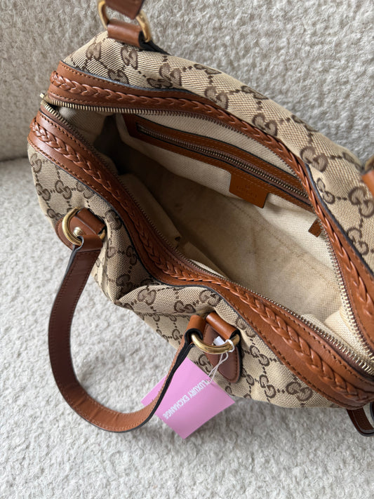Beige/Brown GG Canvas Hobo Bag