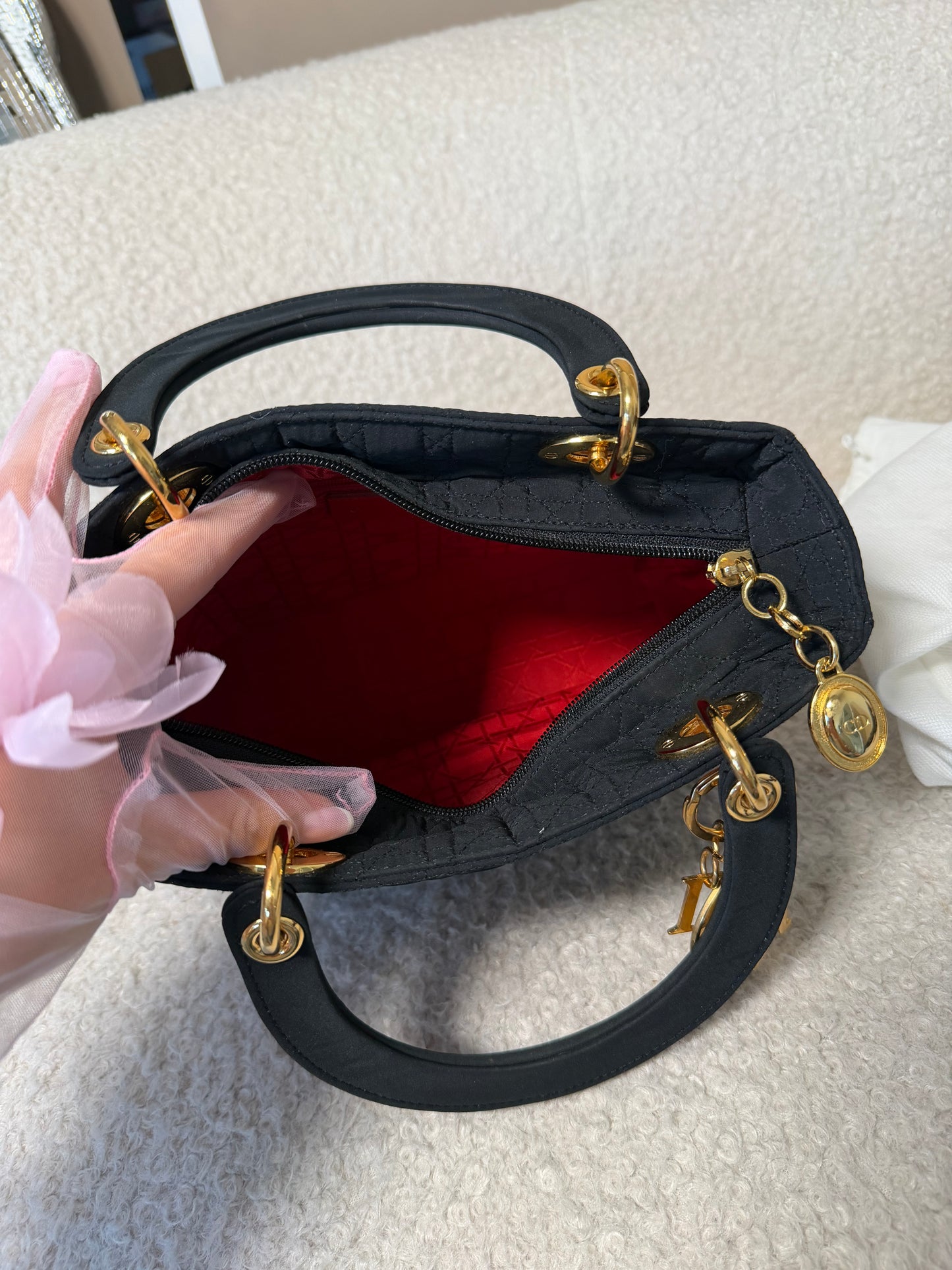 Pre-Owned Black Matelassé Cotton Medium Lady Dior