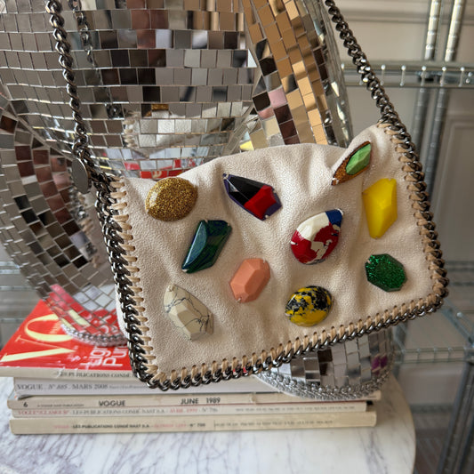 Pre-Owned White w/Stones Suede Handbag