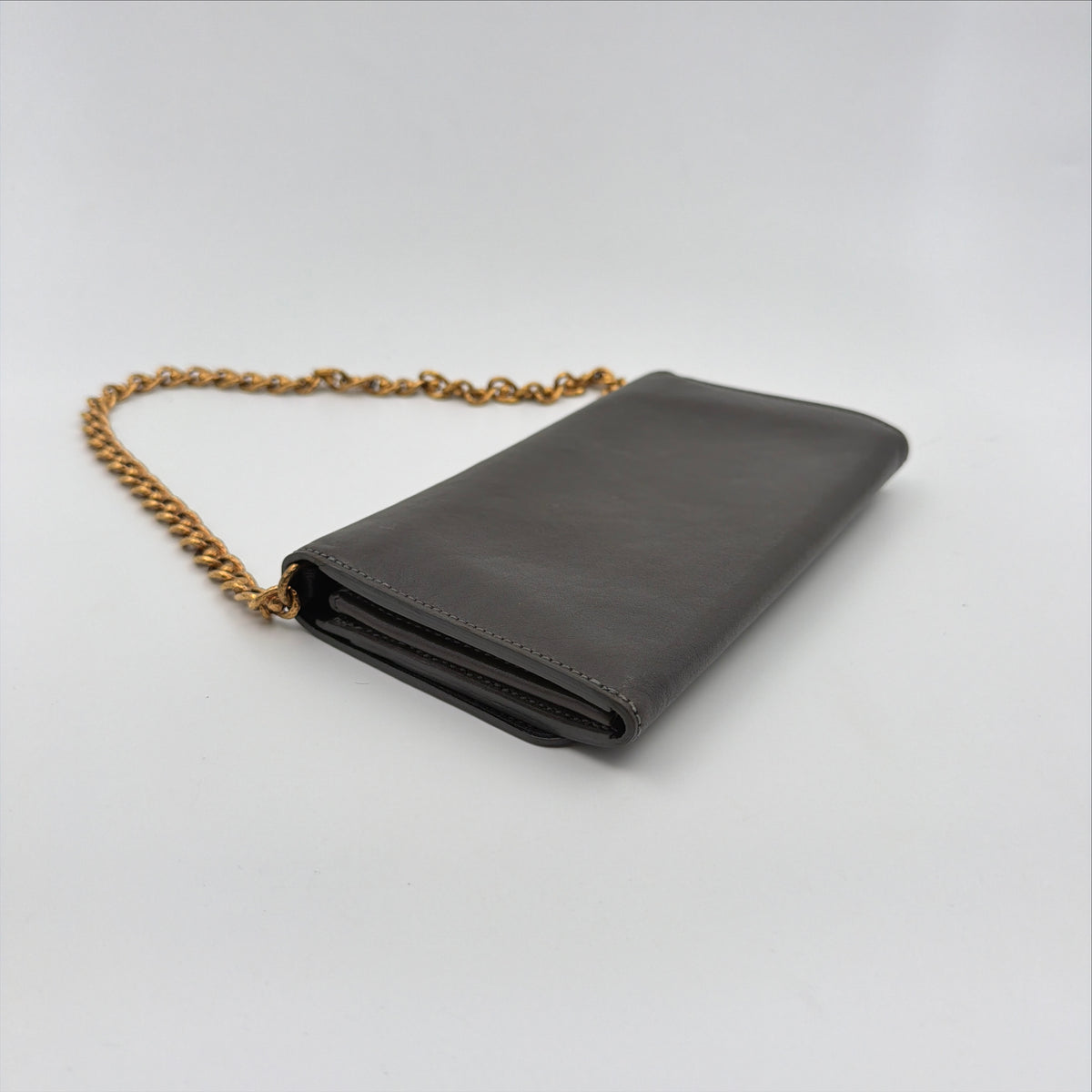 Pre-Owned Grey Leather Wallet on Chain