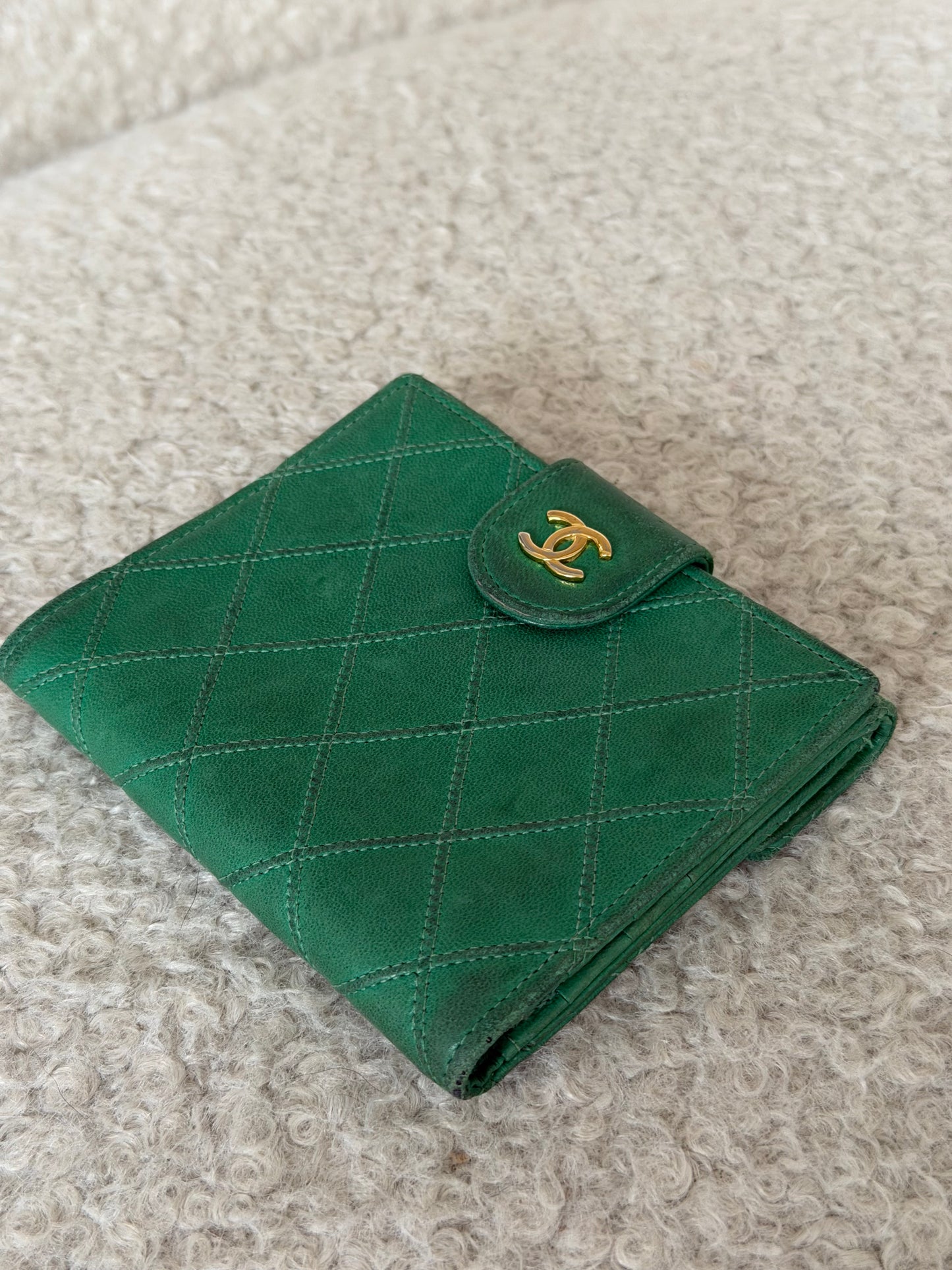 Pre-Owned Green Matelassé Lambskin Wallet