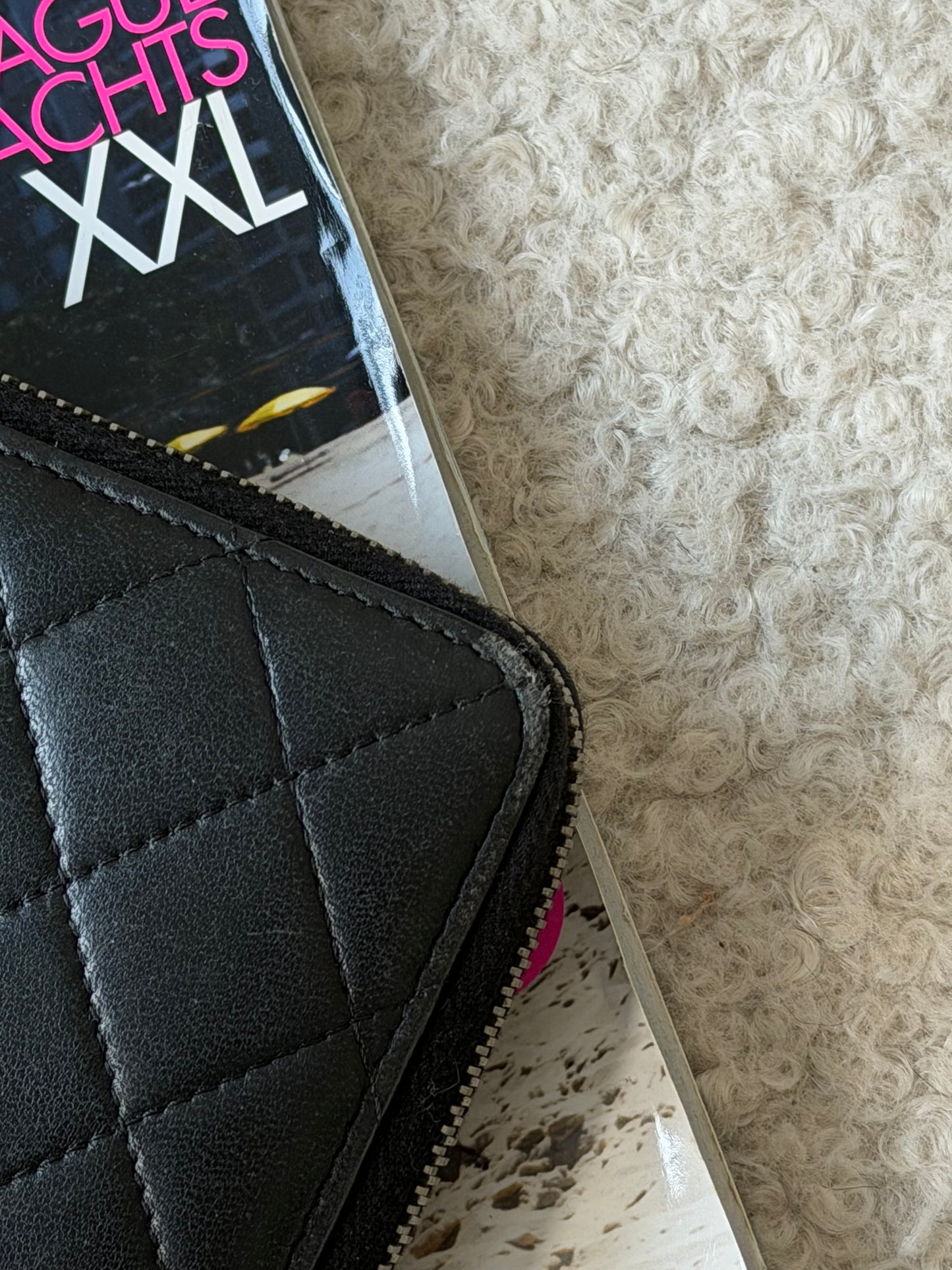 Pre-Owned Black Matelassé Lambskin Zip Wallet