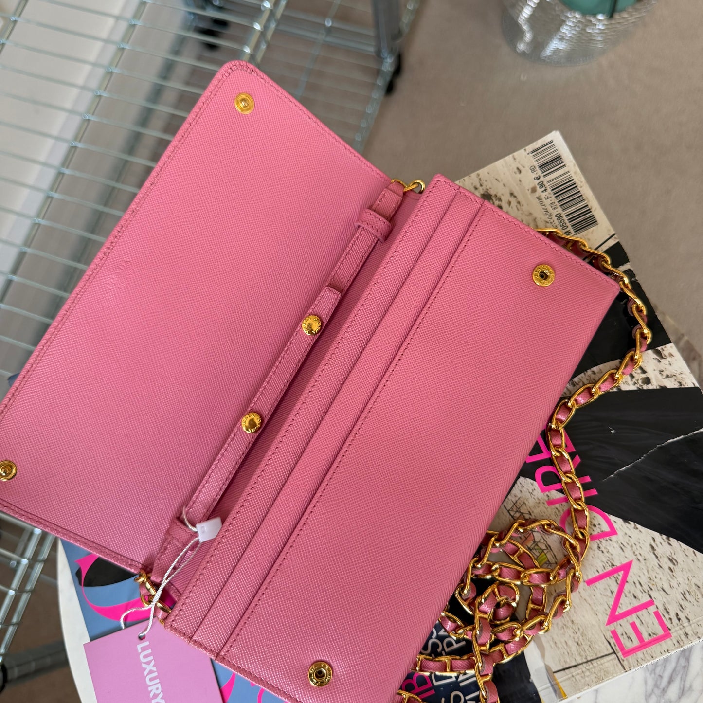 Pre-Owned Pink Saffiano Leather Wallet on Chain
