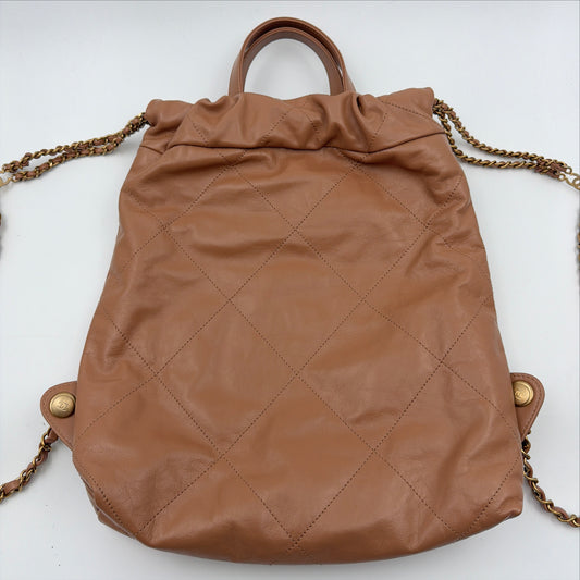 Pre-Owned Beige Fonce '22' Shiny Lambskin Leather Backpack