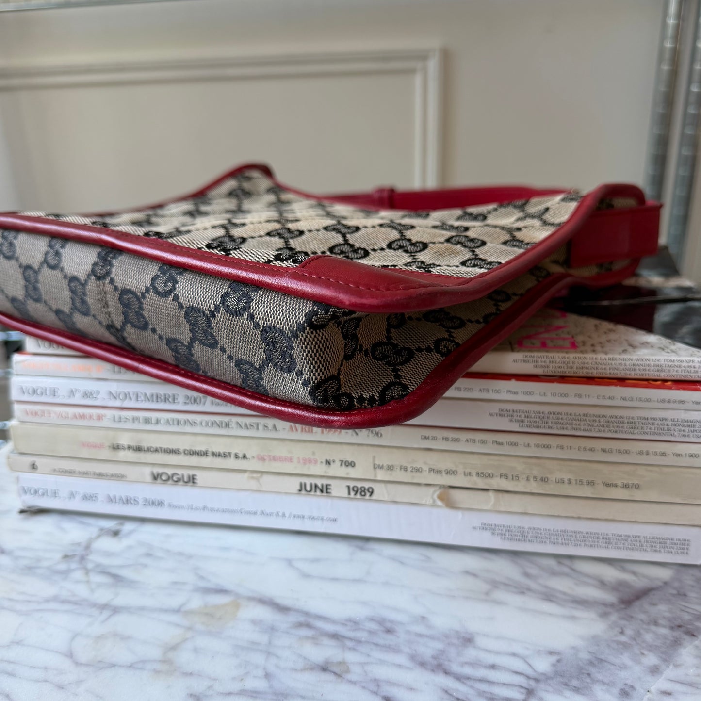 Pre-Owned Red GG Canvas/Leather Shoulder Bag