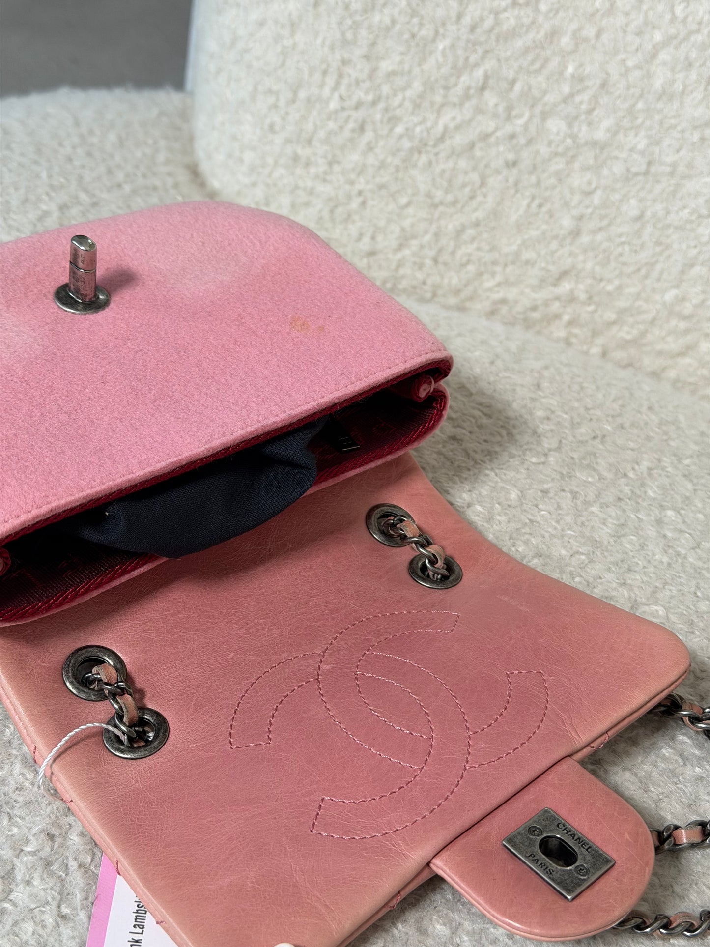 Pre-Owned Pink Lambskin Leather/Fabric Mini Square Crossbody