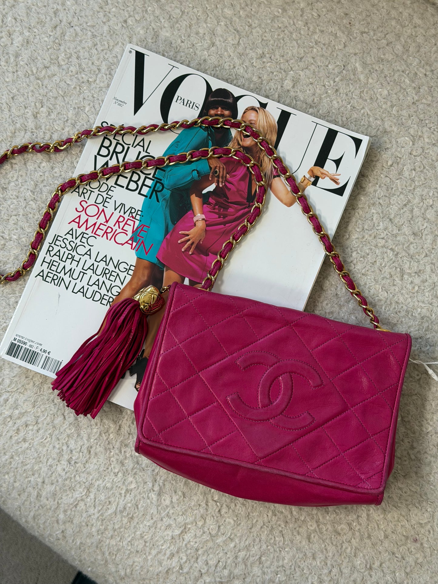 Pre-Owned Pink Matelassé Lambskin Flap Shoulder Bag