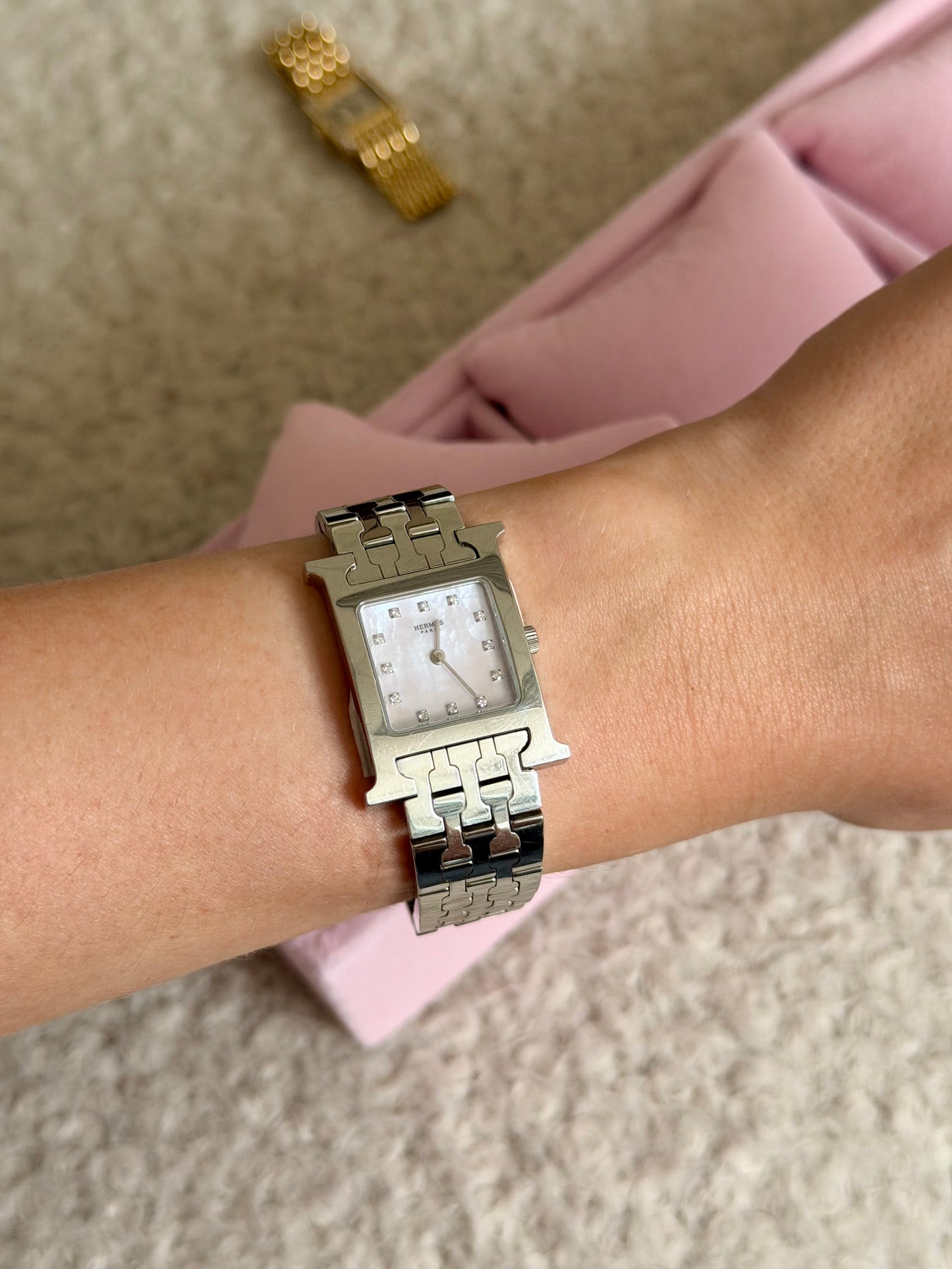 Pre-Owned Mother of Pearl w/Diamond Markers Steel Heure H