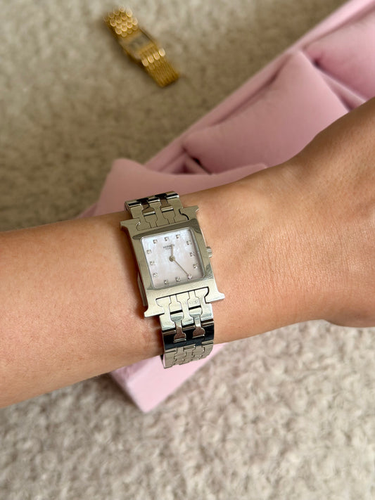 Pre-Owned Mother of Pearl w/Diamond Markers Steel Heure H