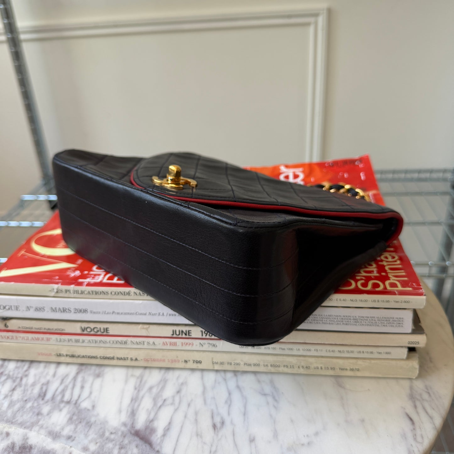 Pre-Owned Bi-Colour Black Lambskin Envelope Single Flap Shoulder Bag