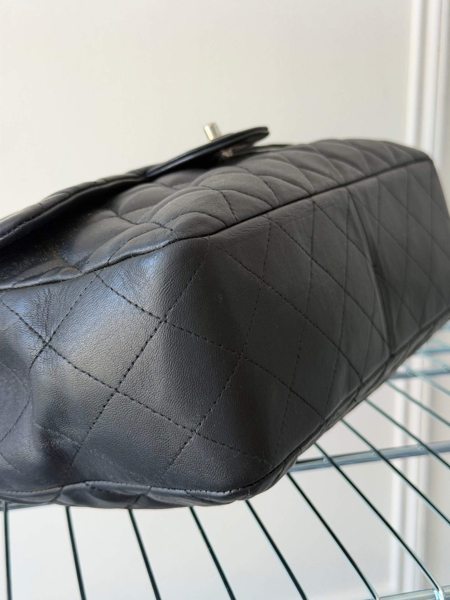 Black Lambskin Leather Jumbo Single Flap