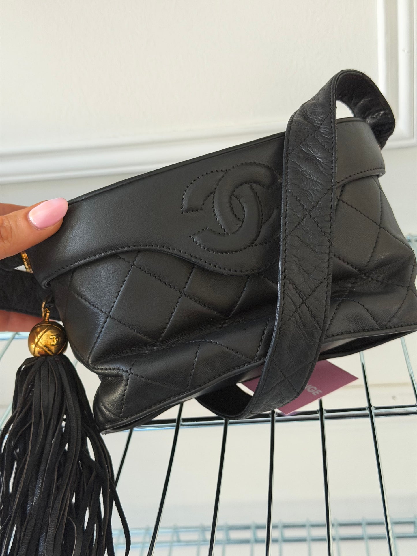 Pre-Owned Black Matelassé Lambskin Leather Vanity Shoulder Bag