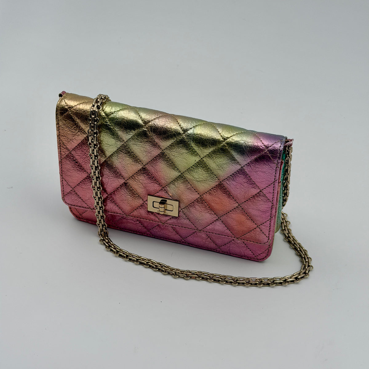 Pre-Owned Iridescent Calfskin Leather Wallet on Chain