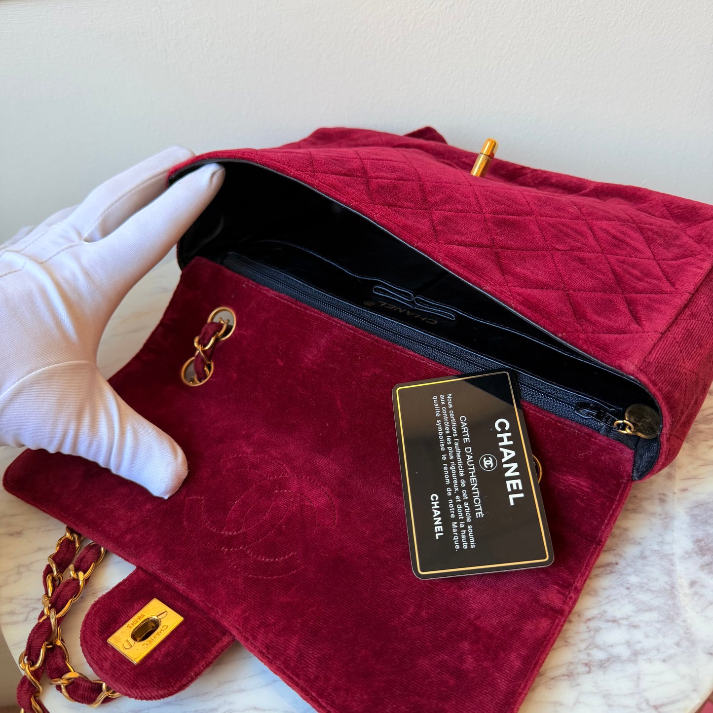 1991 Velour RARE Single Flap with Umbrella Loop 24K Gold-Plated Hardware