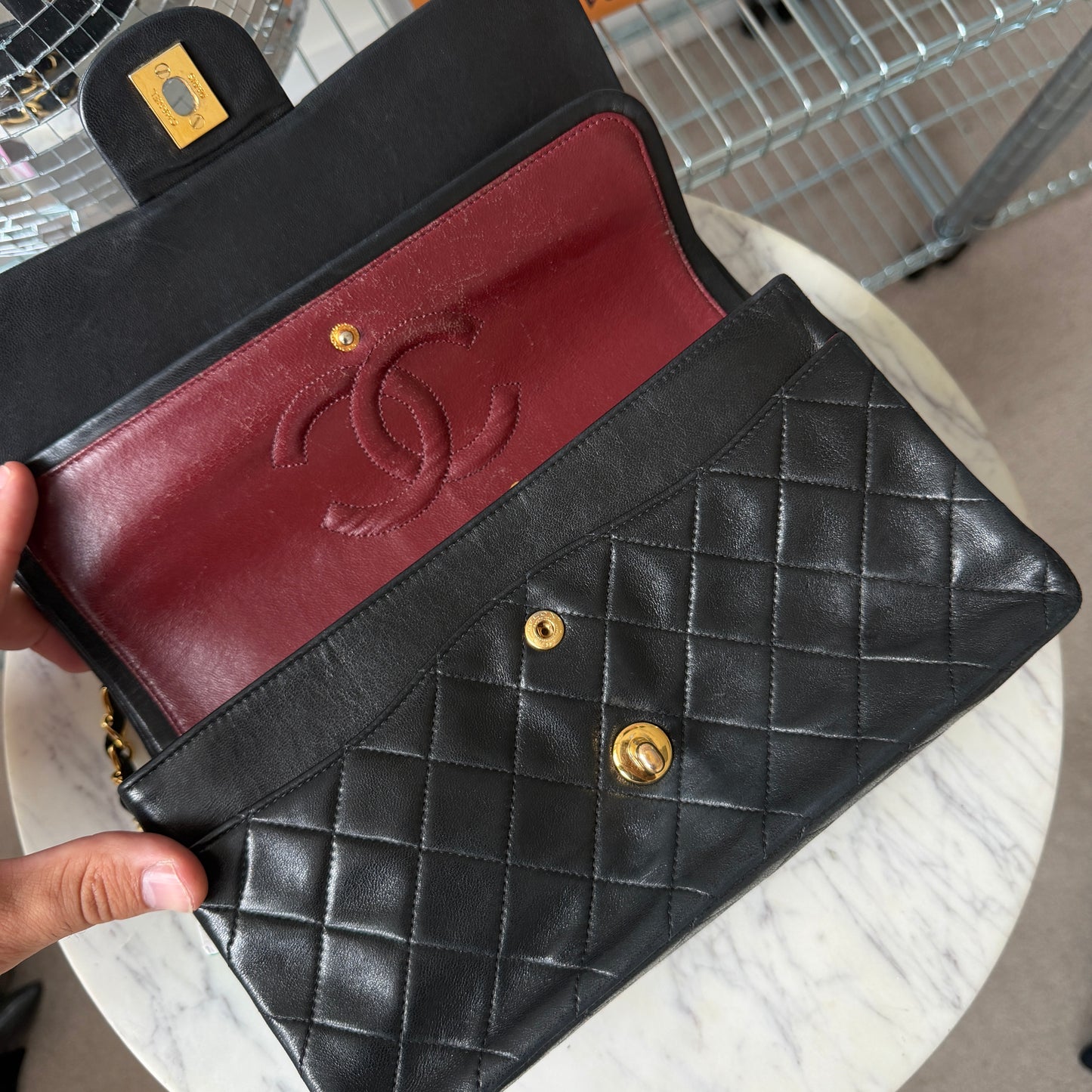 Pre-Owned Black Matelassé Lambskin Medium Classic Flap